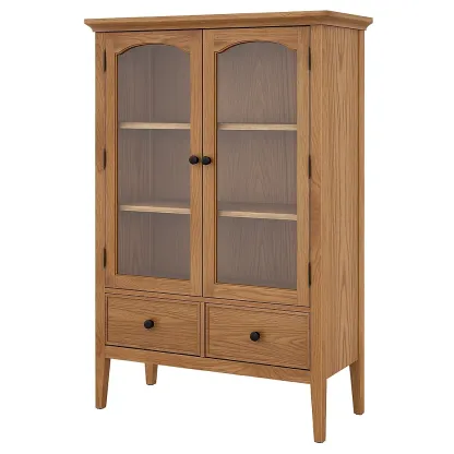 Vitrine en chêne avec portes en verre et tiroirs-furneasenow