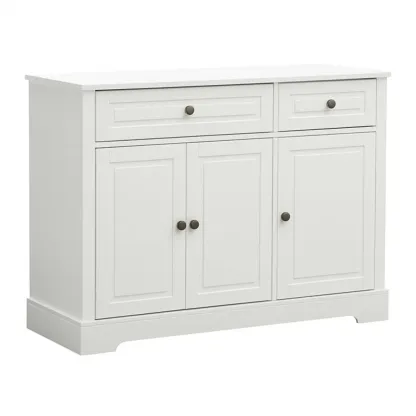 Buffet en bois blanc avec 3 portes et 2 tiroirs-furneasenow