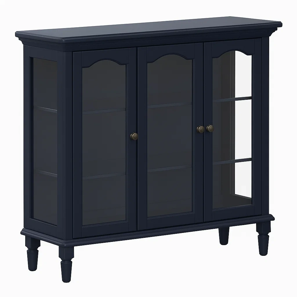 Vitrine buffet 3 portes en verre trempé bleu foncé bois MDF-furneasenow