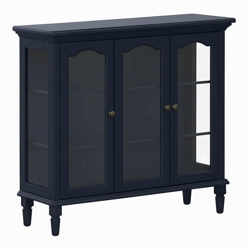 Vitrine buffet 3 portes en verre trempé bleu foncé bois MDF-furneasenow