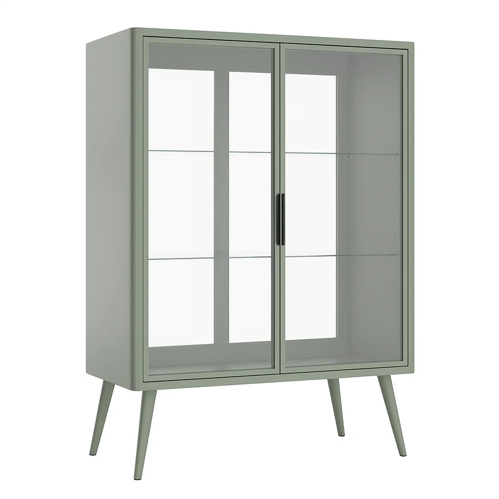 Vitrine en métal vert avec portes en verre trempé 150x100x40 cm-furneasenow