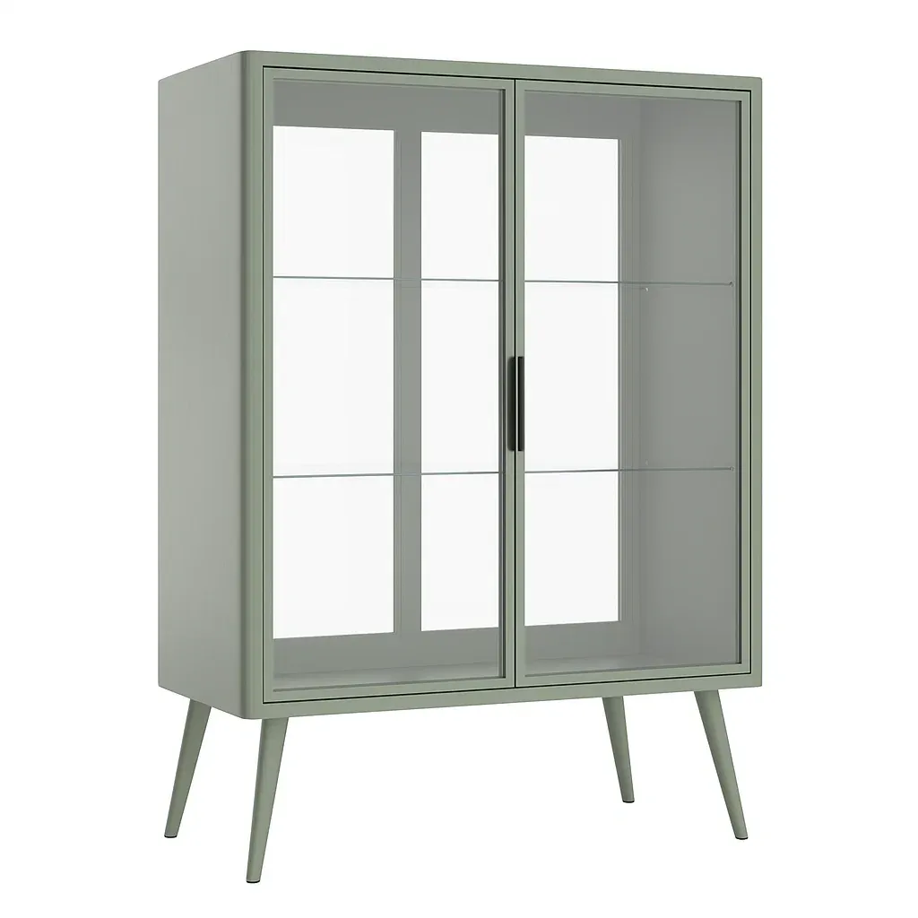 Vitrine en métal vert avec portes en verre trempé 150x100x40 cm-furneasenow