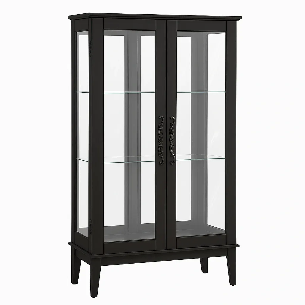 Vitrine en bois noir avec portes en verre trempé 180x80x40 cm-furneasenow