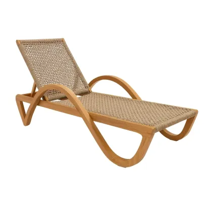 Chaise longue de jardin en bois et fibres synthétiques tressées beige-furneasenow