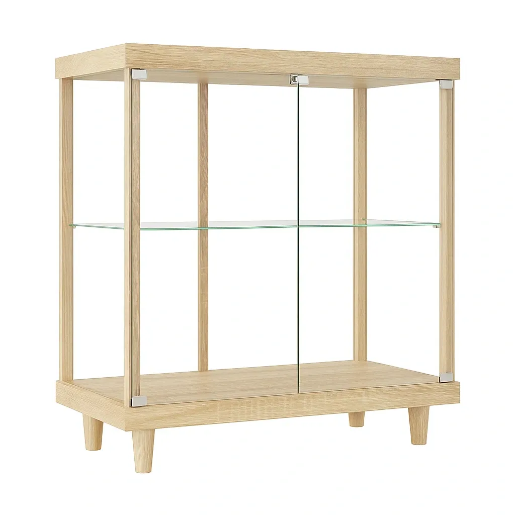 Vitrine en verre trempé avec structure en chêne 80x35x100 cm-furneasenow