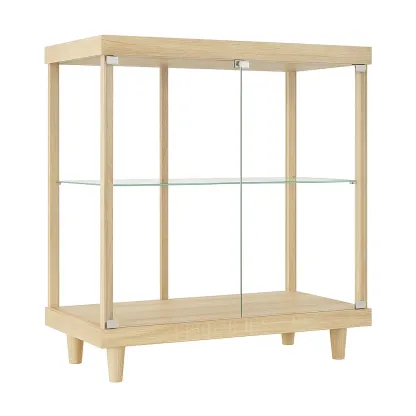 Vitrine en verre trempé avec structure en chêne 80x35x100 cm-furneasenow
