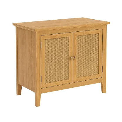 Buffet en bois de chêne avec portes en rotin-furneasenow