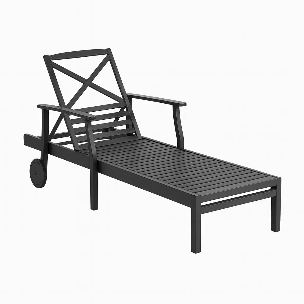 Chaise longue de jardin en aluminium noir avec roues-furneasenow