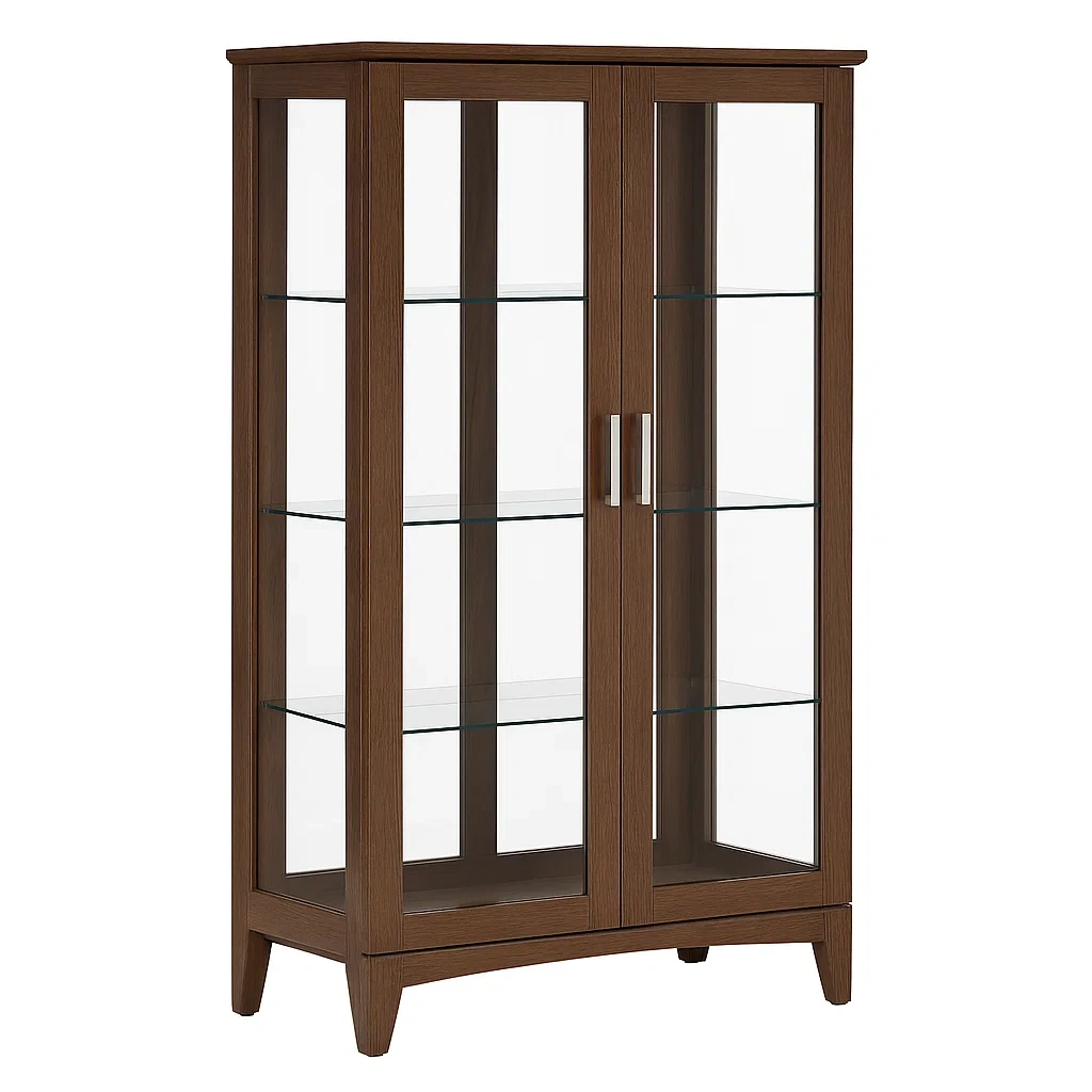 Vitrine en chêne et verre trempé brun 180 cm x 80 cm x 35 cm-furneasenow