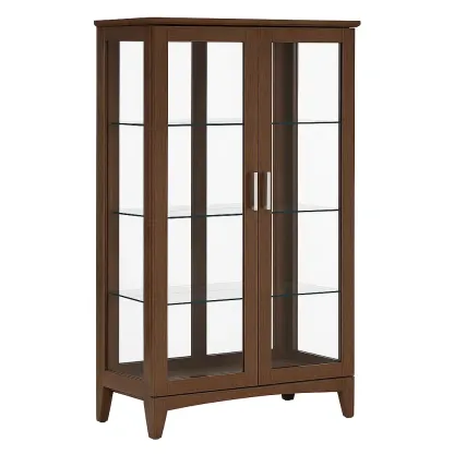 Vitrine en chêne et verre trempé brun 180 cm x 80 cm x 35 cm-furneasenow