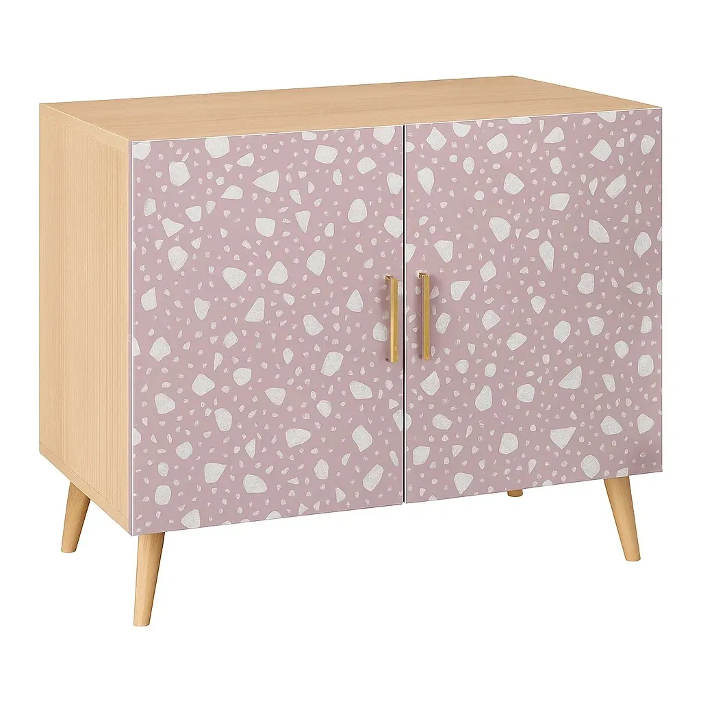 Buffet en bois contreplaqué avec portes terrazzo rose-furneasenow