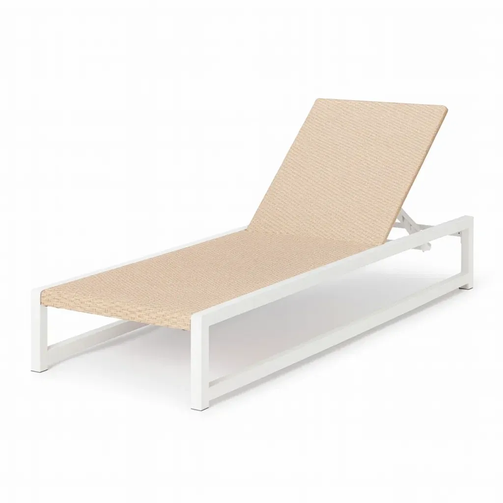 Chaise longue de jardin en aluminium blanc et textilène beige-furneasenow