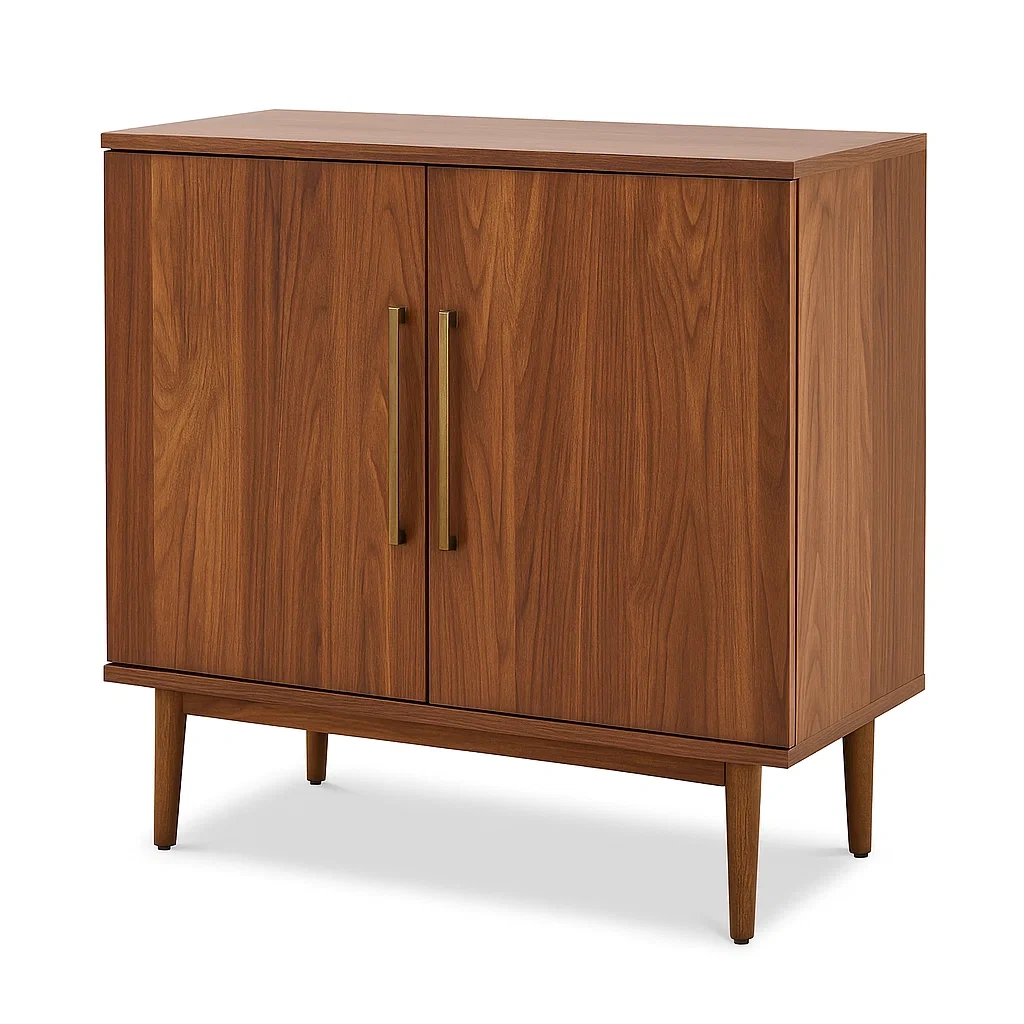 Buffet en bois de noyer à deux portes avec poignées en métal-furneasenow