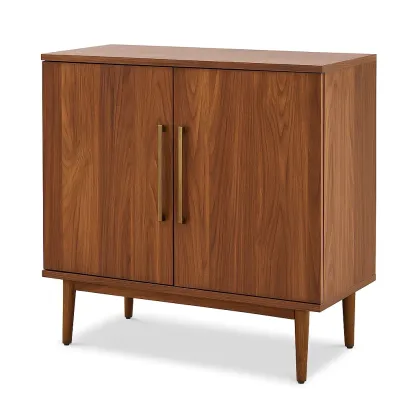 Buffet en bois de noyer à deux portes avec poignées en métal-furneasenow