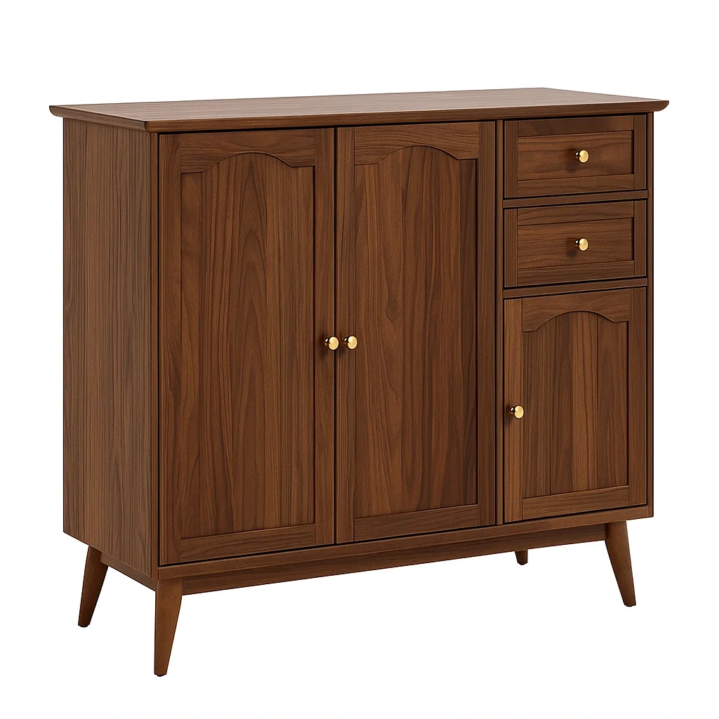 Buffet en bois de noyer avec 3 portes et 2 tiroirs-furneasenow