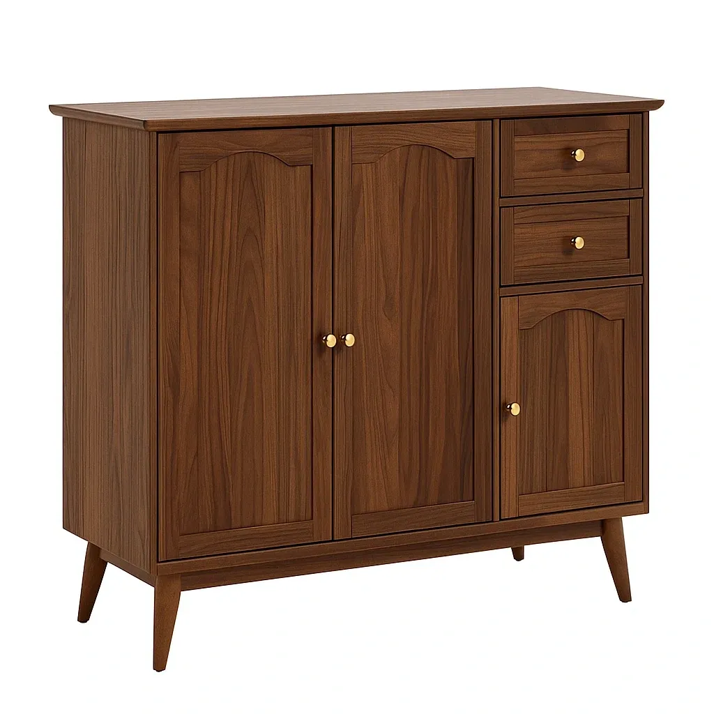 Buffet en bois de noyer avec 3 portes et 2 tiroirs-furneasenow