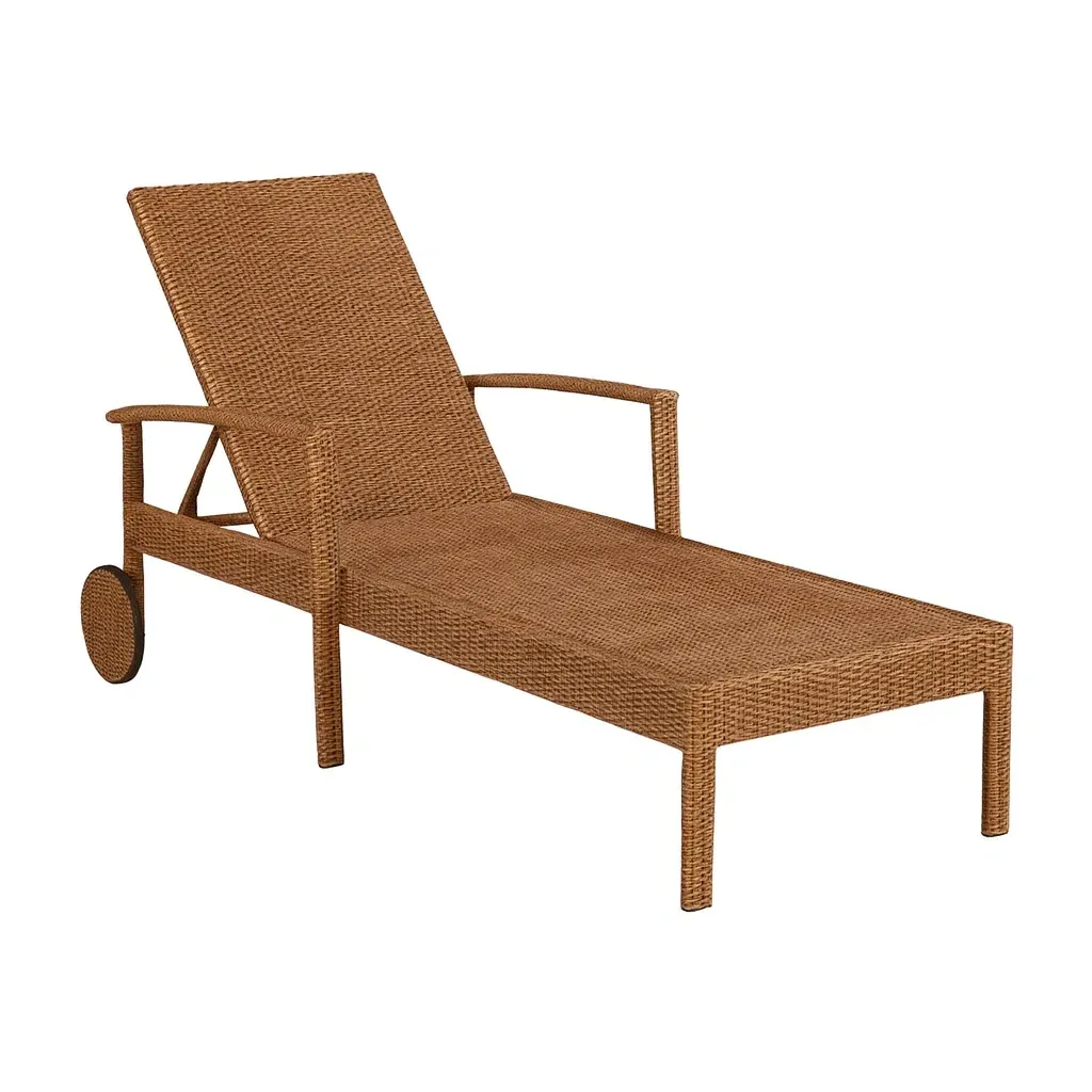 Chaise longue de jardin réglable en rotin synthétique brun avec roues-furneasenow