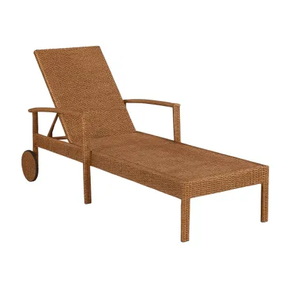 Chaise longue de jardin réglable en rotin synthétique brun avec roues-furneasenow