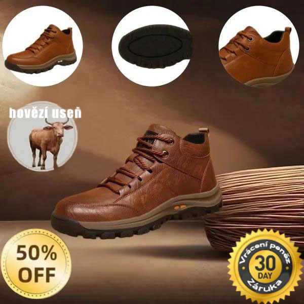 🐂 Pánské ručně šité kožené boty z telecí kůže 👞 Snadné nazouvání a zouvání, univerzální velikost ✅ Nepromokavé, protiskluzové, teplé a pohodlné