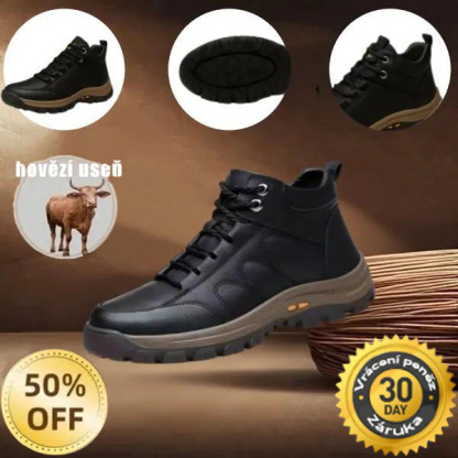 🐂 Pánské ručně šité kožené boty z telecí kůže 👞 Snadné nazouvání a zouvání, univerzální velikost ✅ Nepromokavé, protiskluzové, teplé a pohodlné