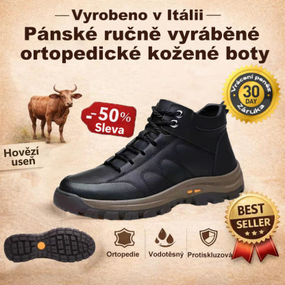 🐂 Pánské ručně šité kožené boty z telecí kůže 👞 K dispozici ve všech velikostech, snadno se nazouvají a zouvají ✅ Teplé, pohodlné, nepromokavé a protiskluzové