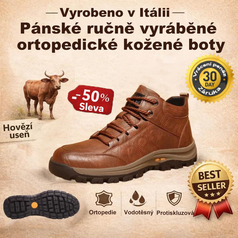 🐂 Pánské ručně šité kožené boty z telecí kůže 👞 K dispozici ve všech velikostech, snadno se nazouvají a zouvají ✅ Teplé, pohodlné, nepromokavé a protiskluzové