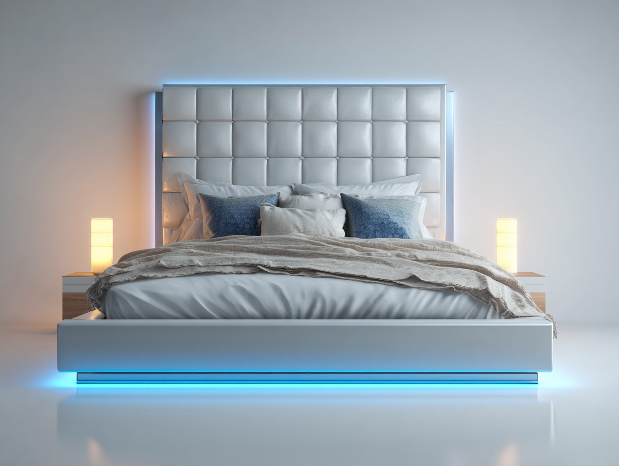 Letto matrimoniale imbottito in similpelle 210x168x120 cm - bianco - design moderno per camera da letto-Havengetbay