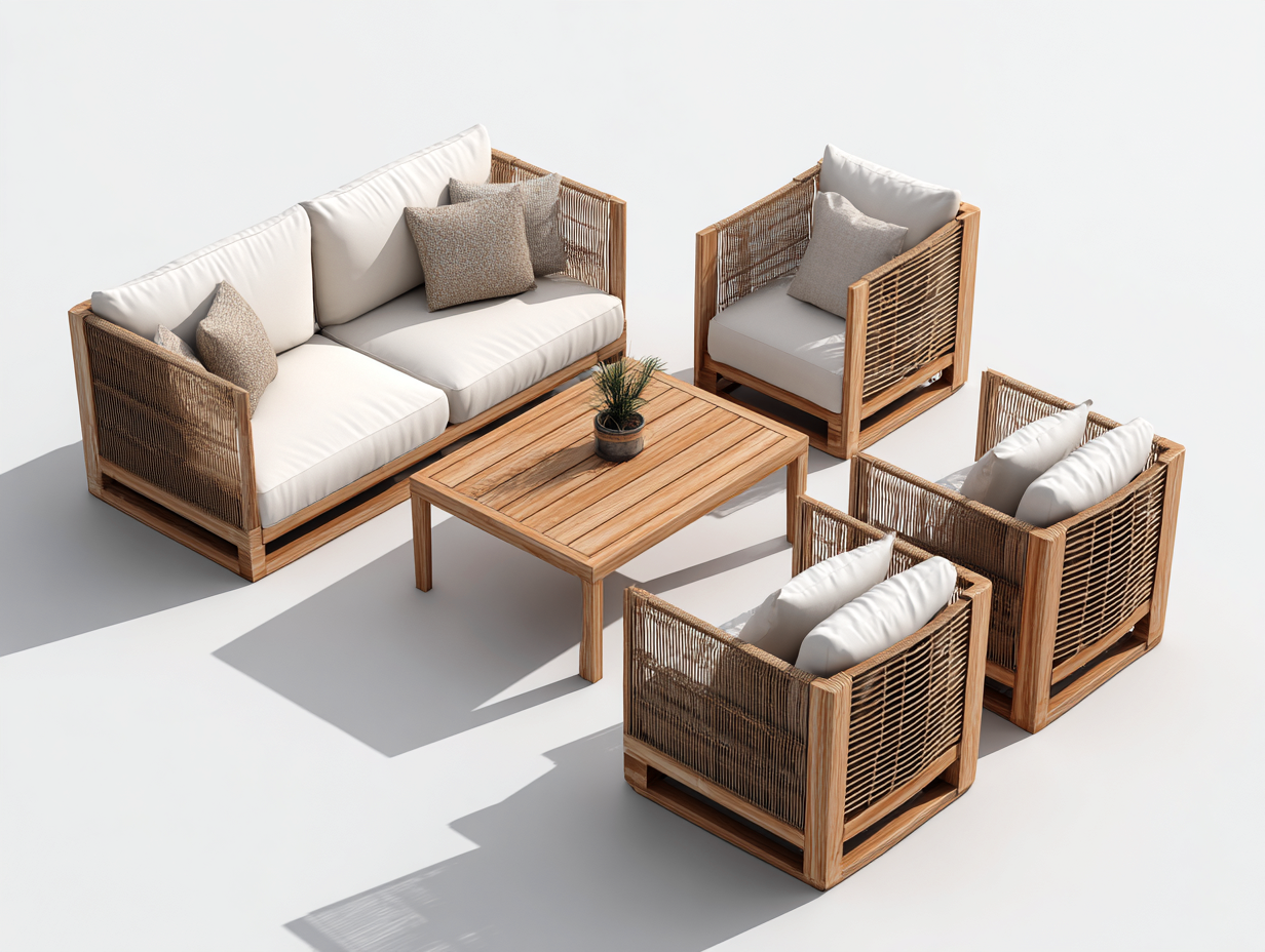 Divano da esterno in rattan con tavolino 80x80x45 cm - beige-legno - design moderno-Havengetbay