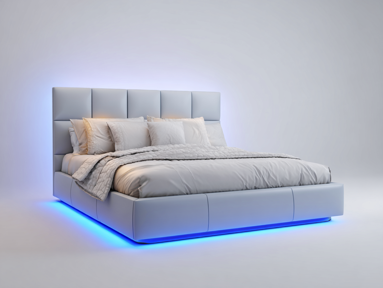 Letto matrimoniale imbottito 220x200x110 cm - bianco - per camera da letto - design moderno con illuminazione-Havengetbay