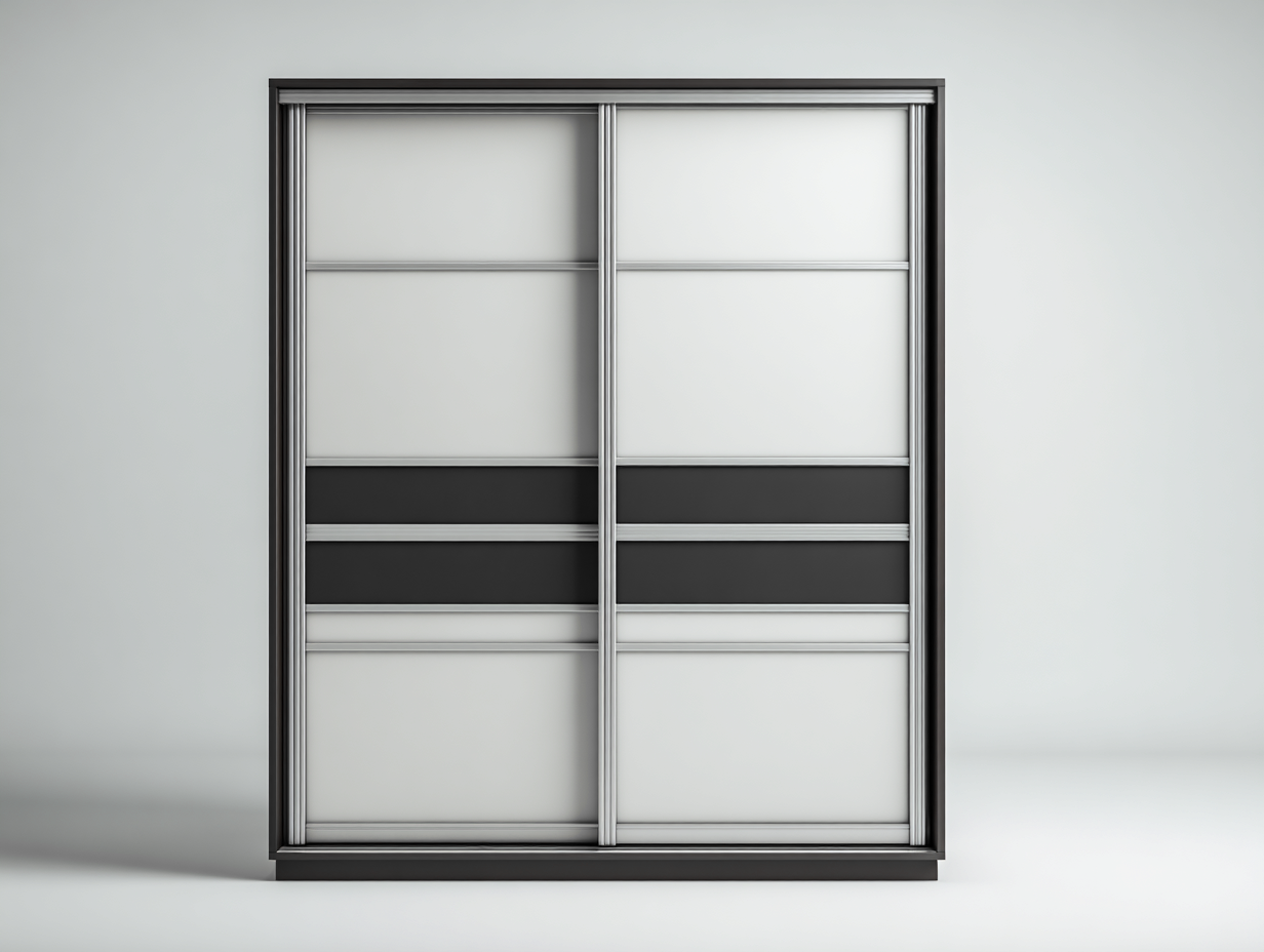 Armadio con ante scorrevoli 180x60x210 cm - bianco-nero - stile moderno per camera da letto-Havengetbay