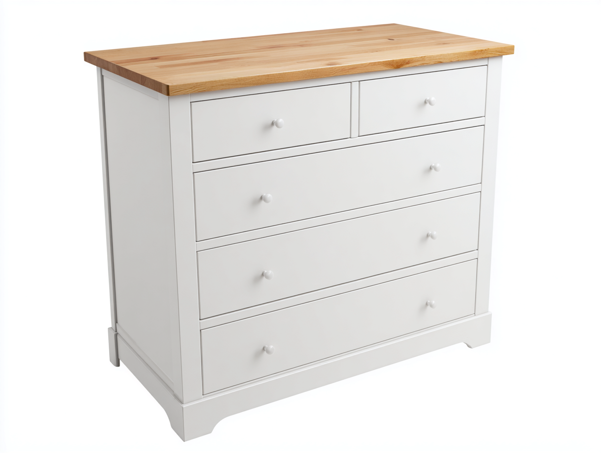 Cassettiera con 5 cassetti in legno 120x45x95 cm - bianco-marrone - design classico per camera da letto-Havengetbay