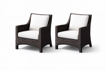 Lot de 2 Fauteuil de détente en rotin avec coussins en polyester Blanc