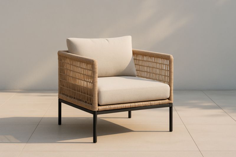 Pour jardin fauteuil de club en aluminium et corde polyester avec coussins beiges