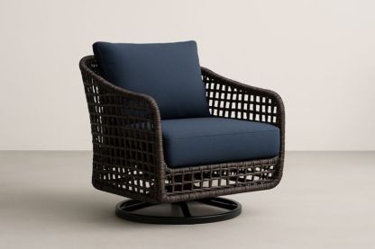 Pour jardin fauteuil de club pivotant en résine tressée bleu et marron foncé