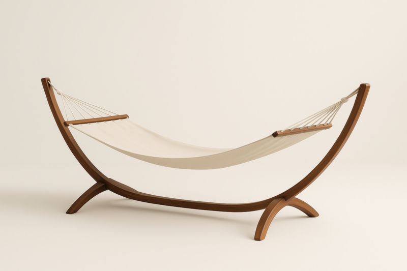 Hamac en coton beige avec structure en bois dur