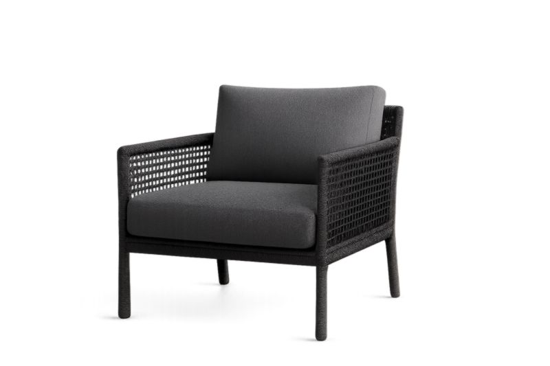 Pour jardin fauteuil de club en corde synthétique avec coussins en polyester anthracite