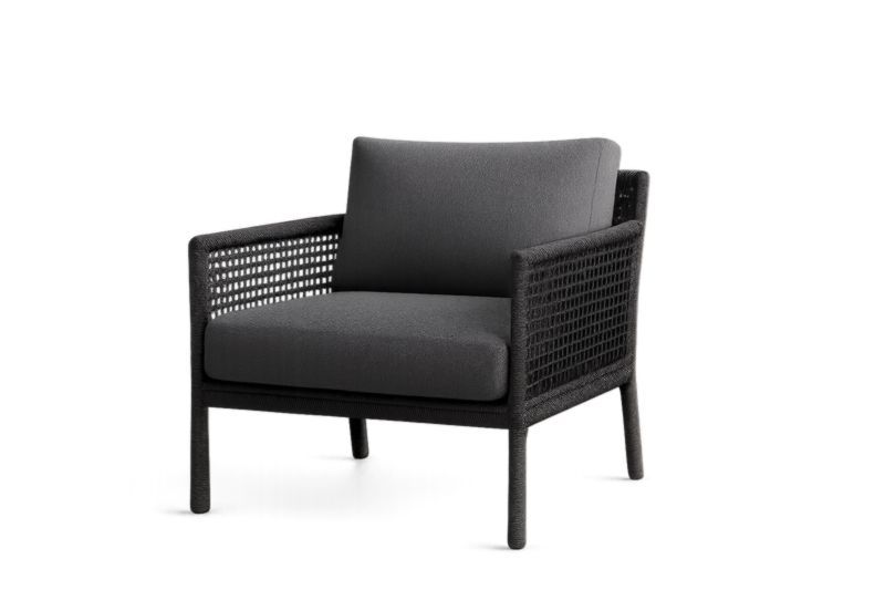 Pour jardin fauteuil de club en corde synthétique avec coussins en polyester anthracite