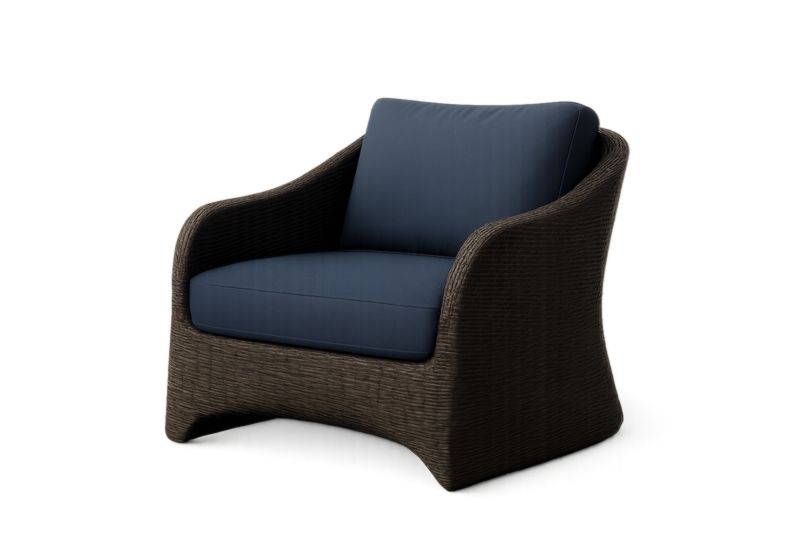Pour jardin fauteuil de club en résine tressée marron avec coussin bleu