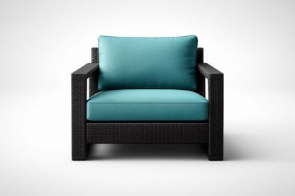 Fauteuil de détente en rotin synthétique avec coussins turquoise