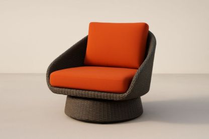 Pour jardin fauteuil de club rotatif en résine tressée avec coussins en tissu polyester orange