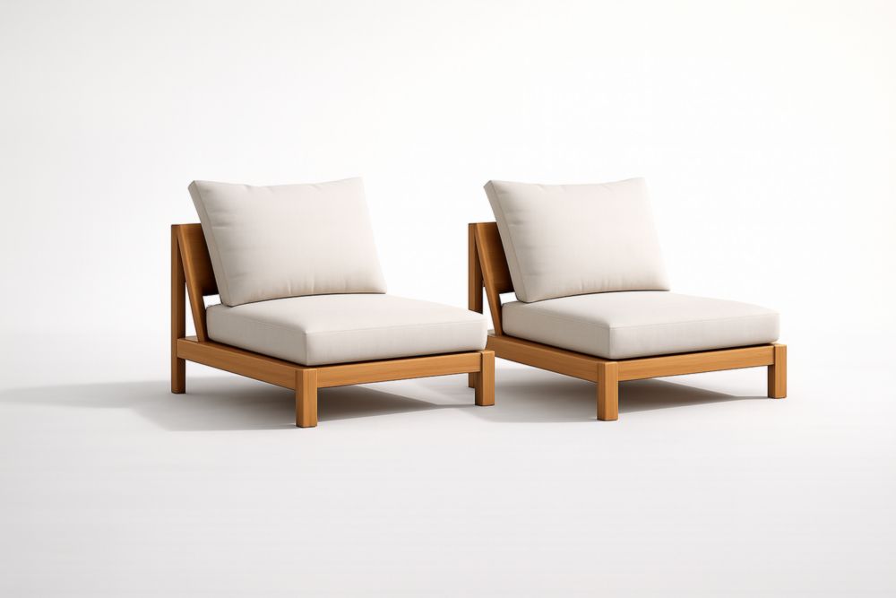 Lot de 2 Fauteuil de détente en bois massif avec coussins en polyester beige