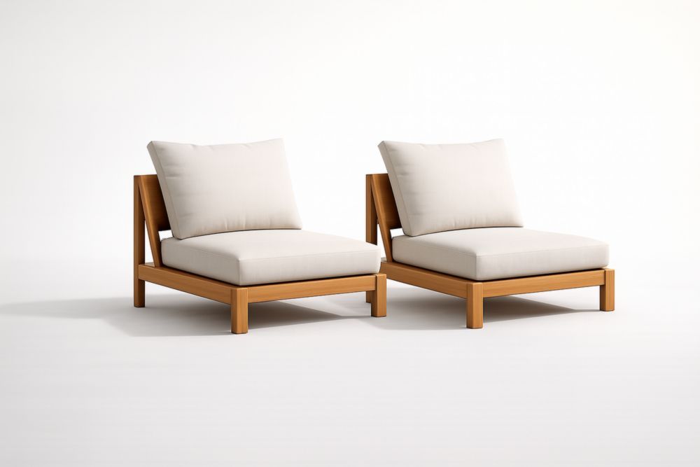 Lot de 2 Fauteuil de détente en bois massif avec coussins en polyester beige