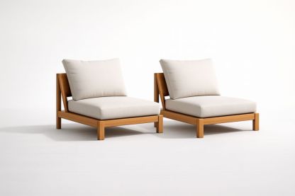 Lot de 2 Fauteuil de détente en bois massif avec coussins en polyester beige