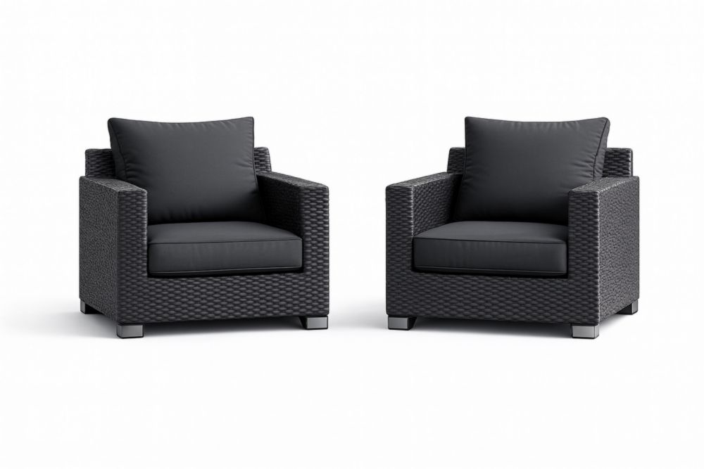Fauteuil de détente en Résine Tressée avec Coussins Noir 80x70x72 cm