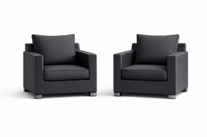 Fauteuil de détente en Résine Tressée avec Coussins Noir 80x70x72 cm