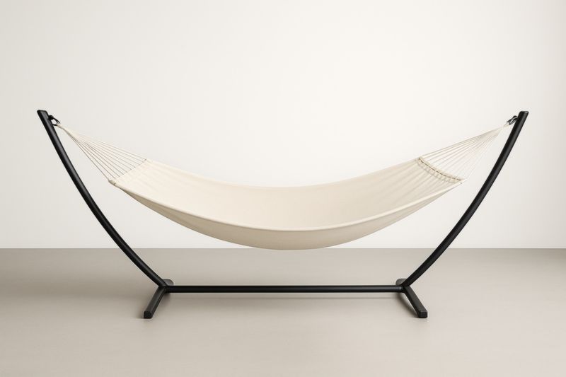 Hamac en Coton avec Support en Acier Écru Longueur 300cm