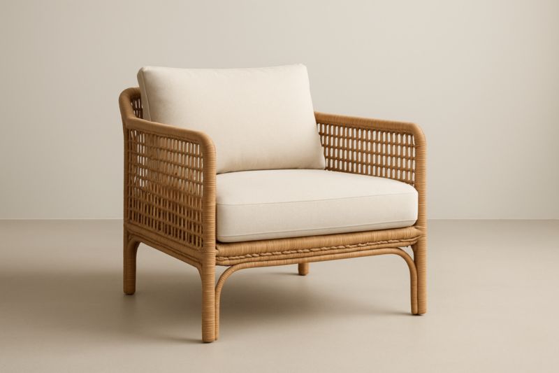 Pour jardin fauteuil de club en rotin avec coussin en polyester beige