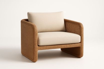 Pour jardin fauteuil de club en rotin synthétique beige avec coussin amovible
