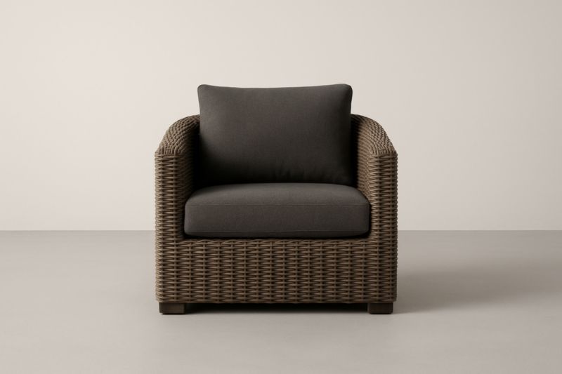 Pour jardin fauteuil de club d'extérieur en résine tressée marron avec coussins gris