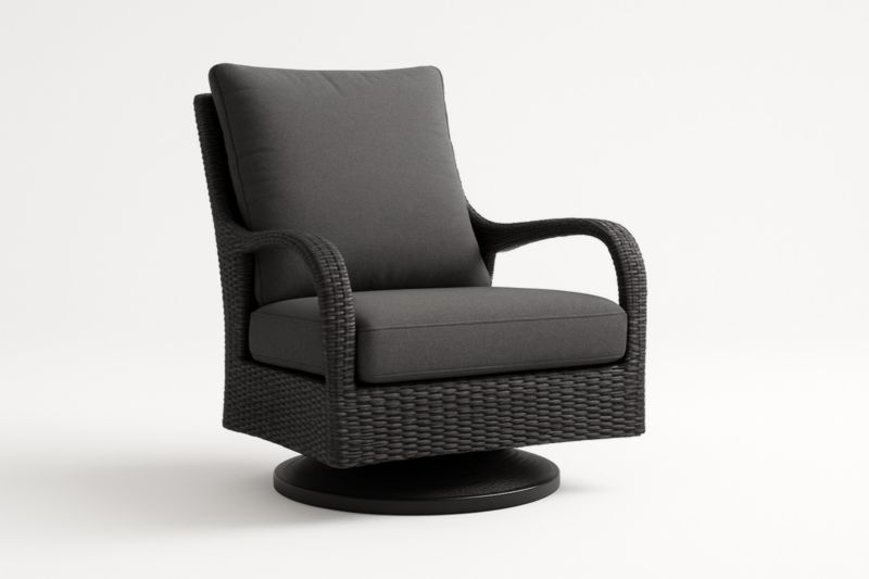 Pour jardin fauteuil de club pivotant en résine tressée noir avec coussins en polyester gris